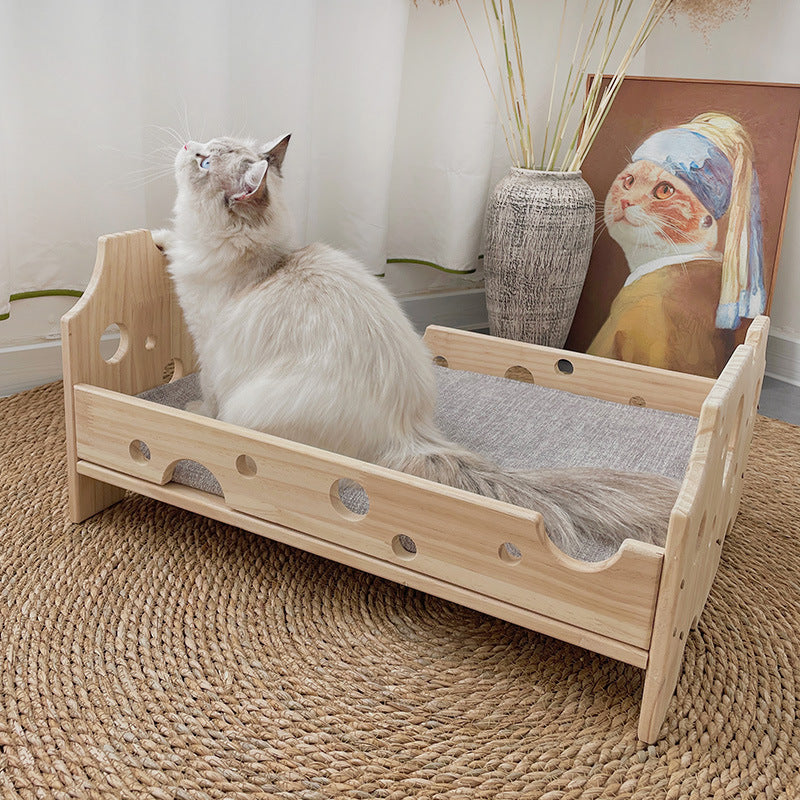 Cat pet cheese bed, smooth rounded edges, cute style, solid wood universal in all seasons