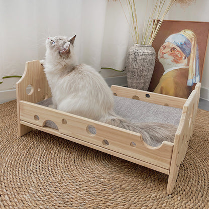 Cat pet cheese bed, smooth rounded edges, cute style, solid wood universal in all seasons