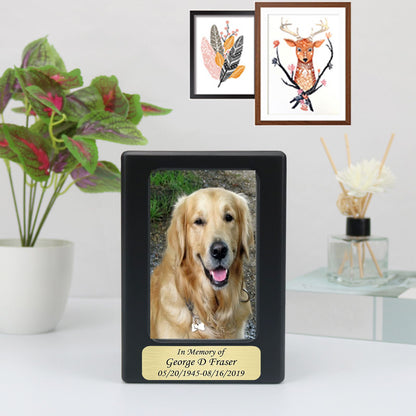 Pet urn Wooden black Photo-friendly Pet wooden urn Engraving and nameplate