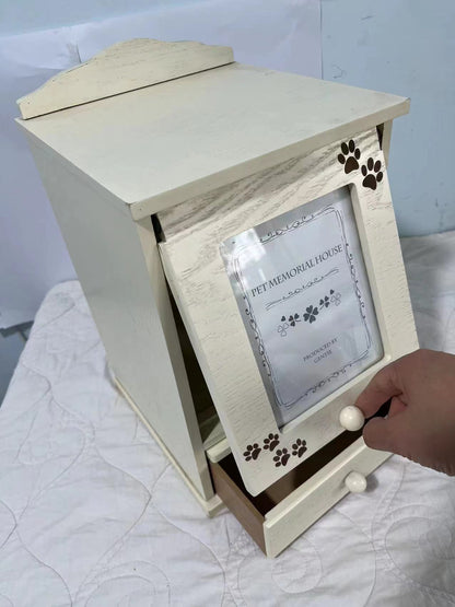 Pet commemorative urn, small house-shaped urn, with photo frame, with small drawers