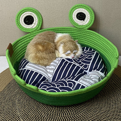 Woven cat nest frog prince design pet nest universal in all seasons washable grinding claws cat scratching board integrated sleeping nest