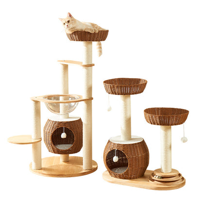 Solid wood cat climbing frame cat tree integrated household space capsule PE rattan cat nest sisal cat frame cat jumping platform cat supplies