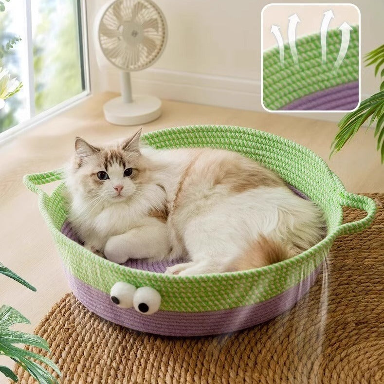 Four Seasons Cat Dopamine Big Eyes Moe Rattan Cotton Rope Cat Nest Four Seasons Universal Kennel Pet Cool Summer Cat Nest