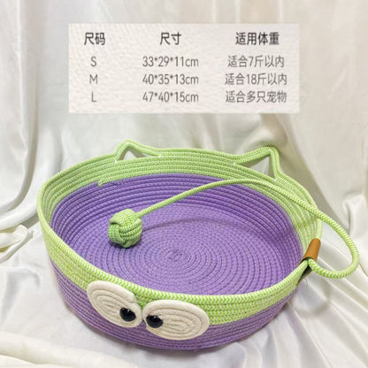 New green-eyed cute design pet nest, all-season cat litter and dog litter, two-color toy ball integrated nest