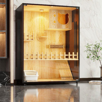 Wooden cat villa on the second and third floors of the super large cat cage cat house cat house home indoor cat house cat kennel pet cabinet