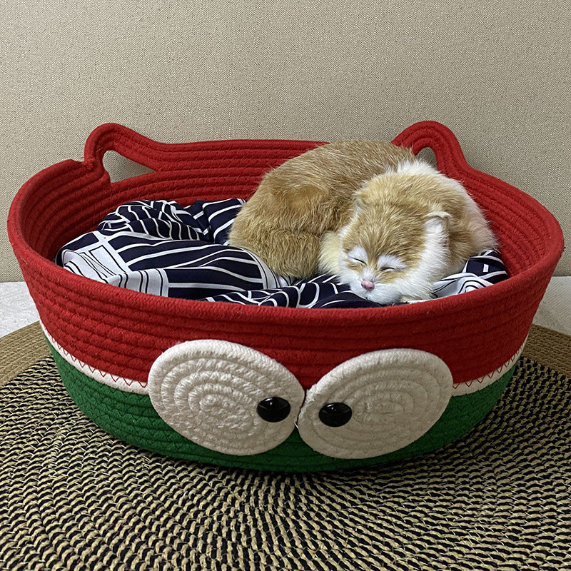 Four Seasons Universal Cat Nest Rattan Cotton Thread Cat Nest Cat Nest Cat Mat Cute Sleeping Mat Kitten Mat Pet Nest