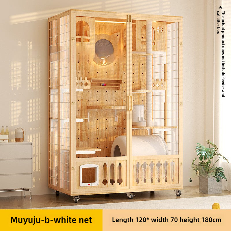 Large cat villa cat house household luxury cat cage indoor glass oversized cat integrated panoramic wooden cat house