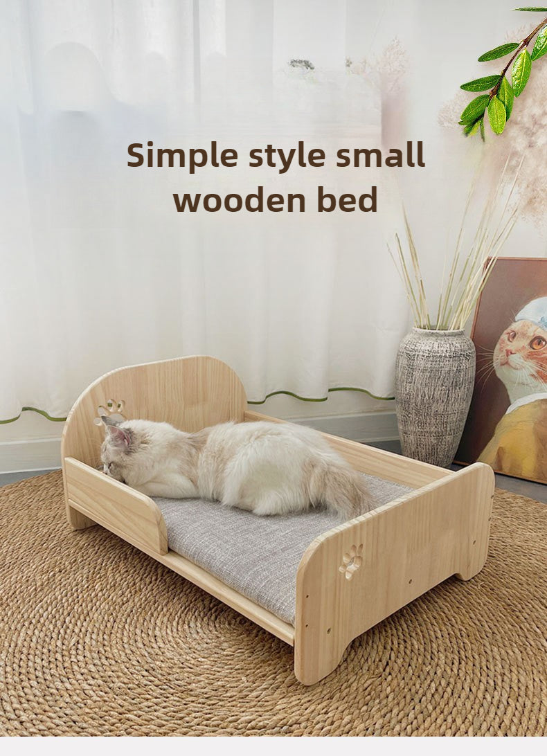 Four-season universal simple wind small wooden bed, cats and other small pets, the style is fashionable and cute, breathable and not damp