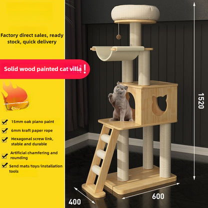 Large solid wood cat climbing frame cat nest simple and integrated four-season universal cat shelf cat jumping platform cat scratching board cat supplies