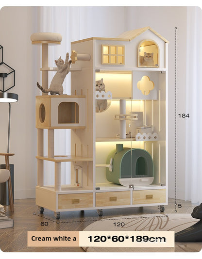 cat villa Cat Castle Big Cat Large Cat Cage Villa Three-layer Solid Wood Large Luxury Wooden Household Cat Cage Multi-layer Cat Cabinet