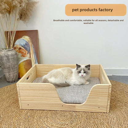 Cute pet box bed, pregnant dog cat nest, solid wood winter warm breeding production box, with handle, surrounded