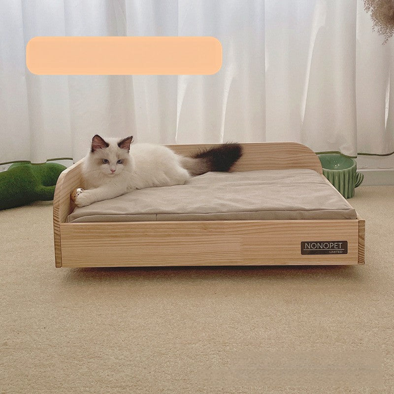 Pet solid wood bed off the ground moisture-proof cat all seasons removable washed canvas kennel wooden creative suspension bed