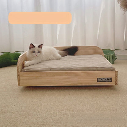 Pet solid wood bed off the ground moisture-proof cat all seasons removable washed canvas kennel wooden creative suspension bed