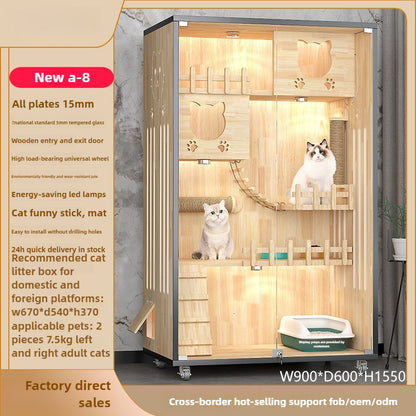 Solid wood cat villa pet wooden small cat house large cat house household double-layer fully enclosed cat villa high quality