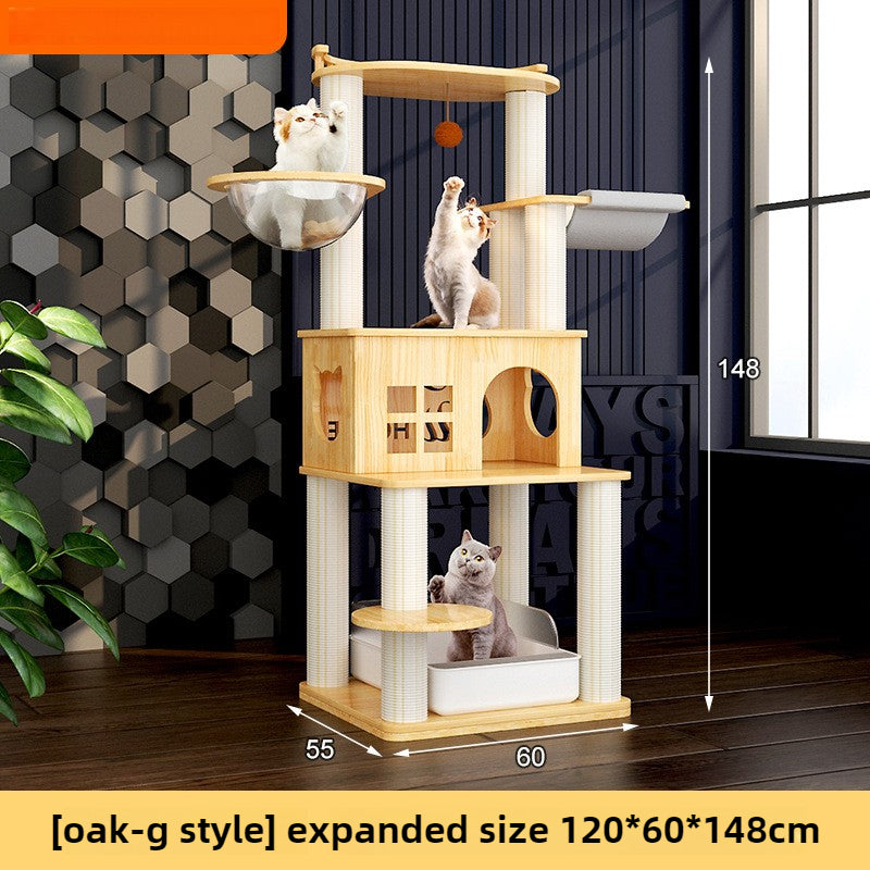 Large solid wood cat climbing frame cat nest simple and integrated four-season universal cat shelf cat jumping platform cat scratching board cat supplies