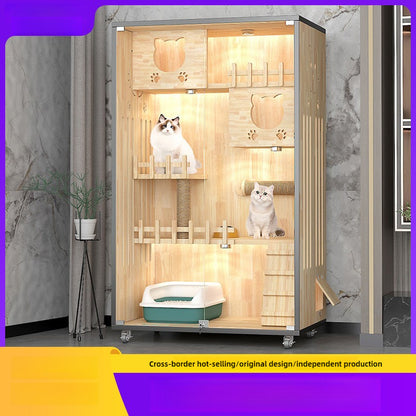 Solid wood cat villa pet wooden small cat house large cat house household double-layer fully enclosed cat villa high quality