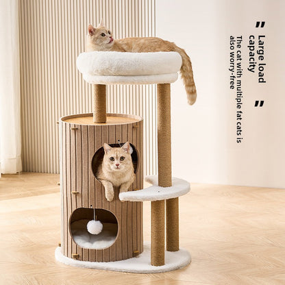 Cat climbing frame household does not occupy a tree hole cat nest integrated winter warm cat scratching nest cat double jumping platform felt bucket