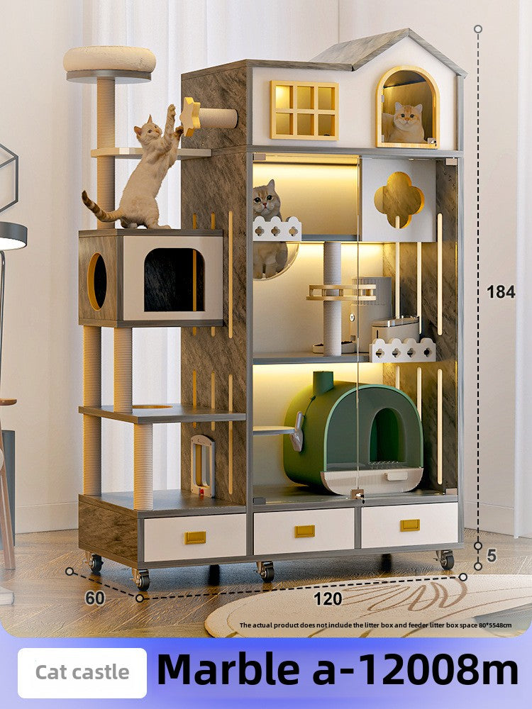 Wooden cat cage pet store cat cabinet with wheels, cat villa cat house cat house, household indoor solid wood multi-layer