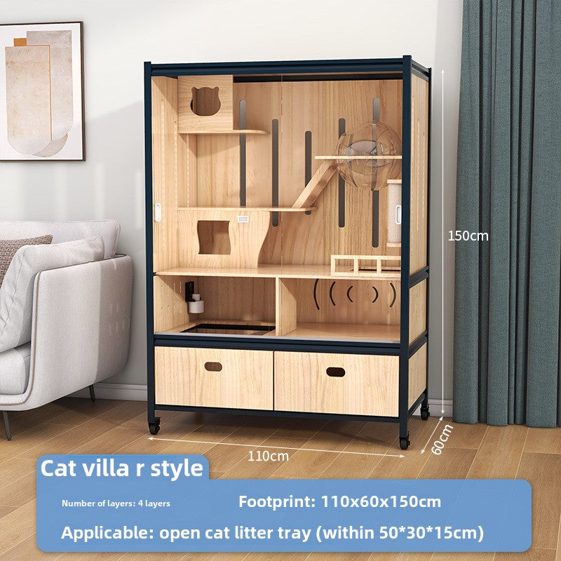 Luxury double-layer cat villa wholesale cat delivery room large space cat cage cat house solid wood cat cabinet cat cage