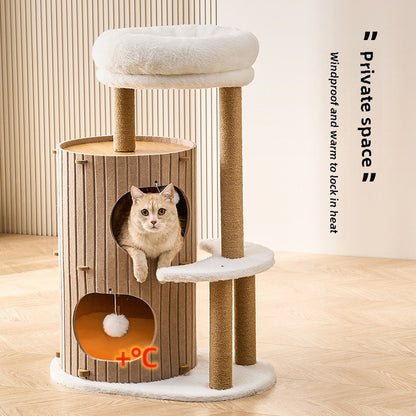 Cat climbing frame household does not occupy a tree hole cat nest integrated winter warm cat scratching nest cat double jumping platform felt bucket