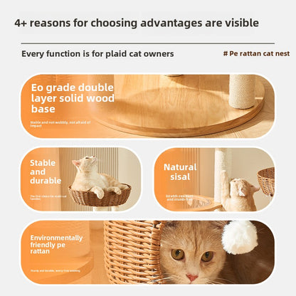 Solid wood cat climbing frame cat tree integrated household space capsule PE rattan cat nest sisal cat frame cat jumping platform cat supplies