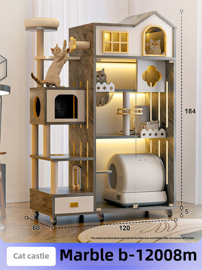 Wooden cat cage pet store cat cabinet with wheels, cat villa cat house cat house, household indoor solid wood multi-layer