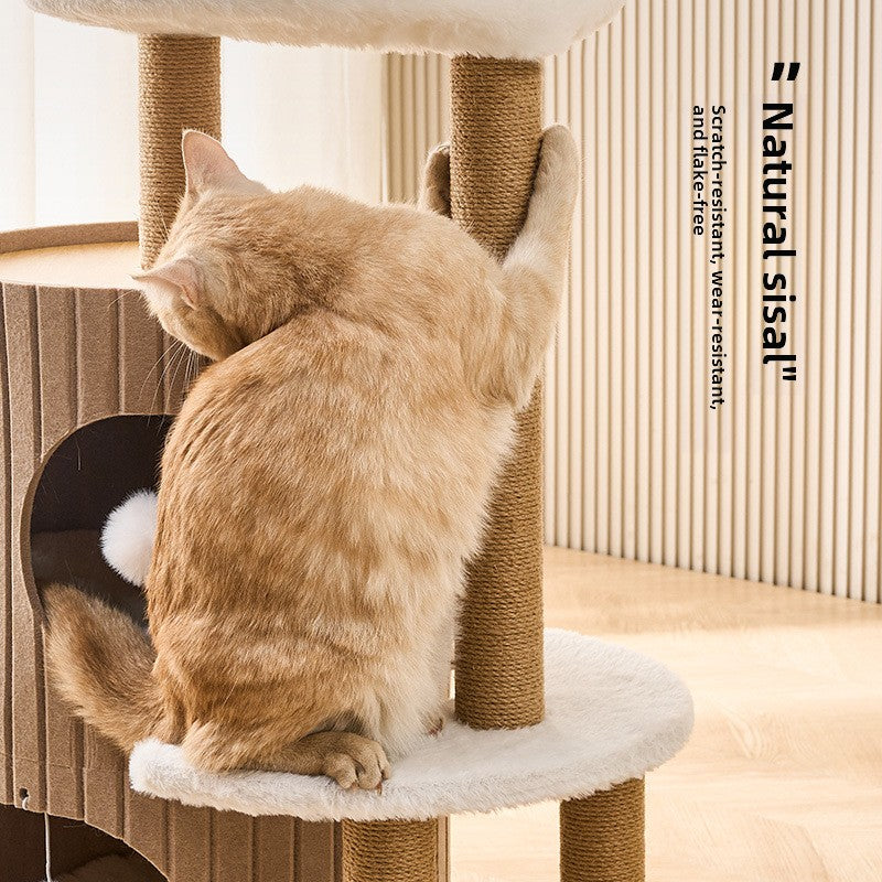 Cat climbing frame household does not occupy a tree hole cat nest integrated winter warm cat scratching nest cat double jumping platform felt bucket