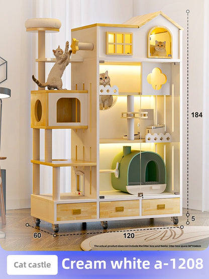 Wooden cat cage pet store cat cabinet with wheels, cat villa cat house cat house, household indoor solid wood multi-layer