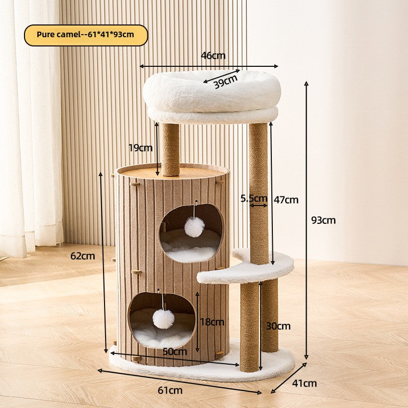 Cat climbing frame household does not occupy a tree hole cat nest integrated winter warm cat scratching nest cat double jumping platform felt bucket