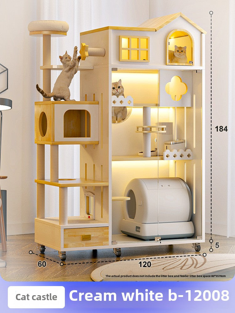 Wooden cat cage pet store cat cabinet with wheels, cat villa cat house cat house, household indoor solid wood multi-layer