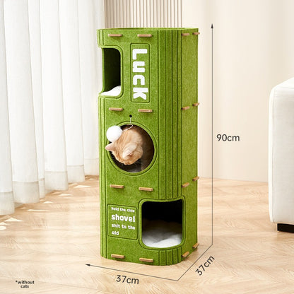 Cat climbing frame household does not occupy a tree hole cat nest integrated winter warm cat scratching nest cat double jumping platform felt bucket