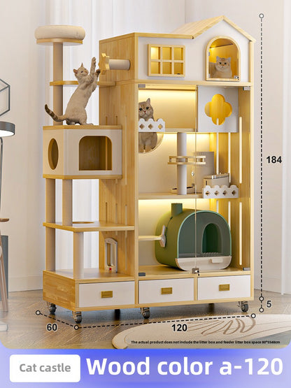 Wooden cat cage pet store cat cabinet with wheels, cat villa cat house cat house, household indoor solid wood multi-layer