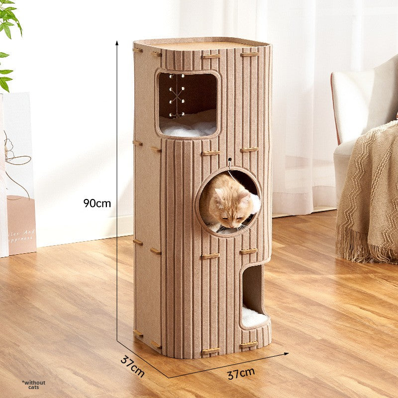 Cat climbing frame household does not occupy a tree hole cat nest integrated winter warm cat scratching nest cat double jumping platform felt bucket
