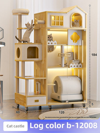 Wooden cat cage pet store cat cabinet with wheels, cat villa cat house cat house, household indoor solid wood multi-layer