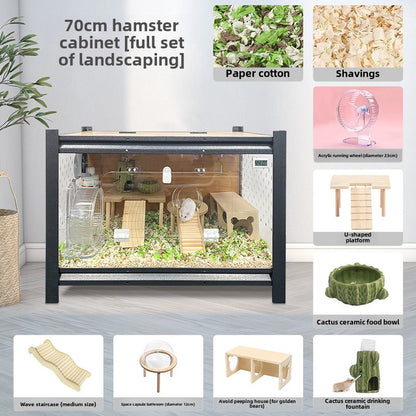 cattery hamster cage feeding box special large space double-layer landscaping room solid wood pet nest