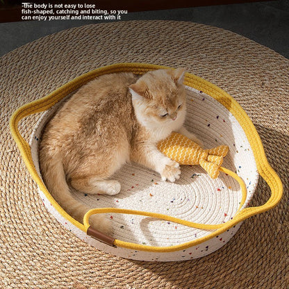 Summer Cotton Rope Basket Cat Nest Mat All Seasons Universal Cat Bed Cat Scratch Nest Cat Sleeping Dog Nest Straw Nest Spot