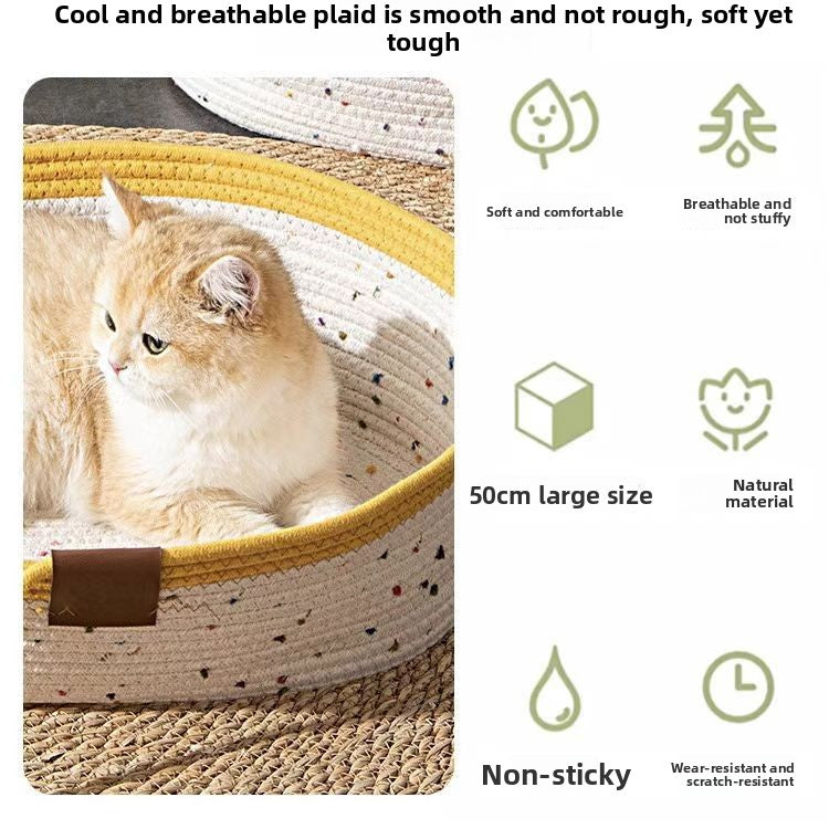 Summer Cotton Rope Basket Cat Nest Mat All Seasons Universal Cat Bed Cat Scratch Nest Cat Sleeping Dog Nest Straw Nest Spot