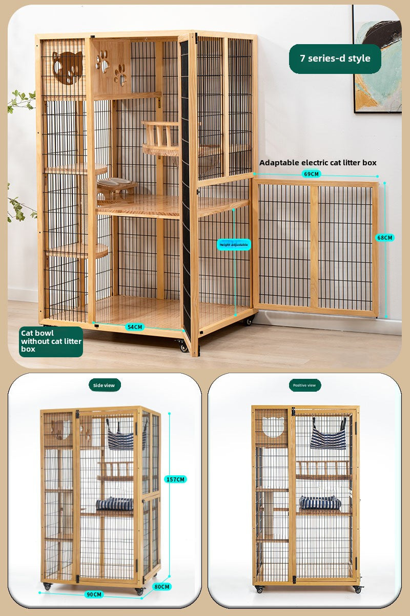 Cat Villa Factory Direct Sales Solid Wood Cat Cage Large Pet Household Cage Indoor Three Layers Four Layers Free Space