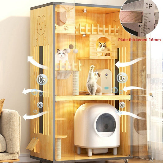 Solid wood cat villa pet wooden small cat house large cat house household double-layer fully enclosed cat villa high quality