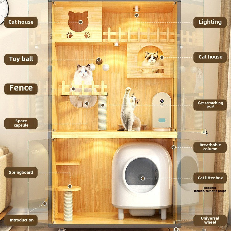 Solid wood cat villa pet wooden small cat house large cat house household double-layer fully enclosed cat villa high quality