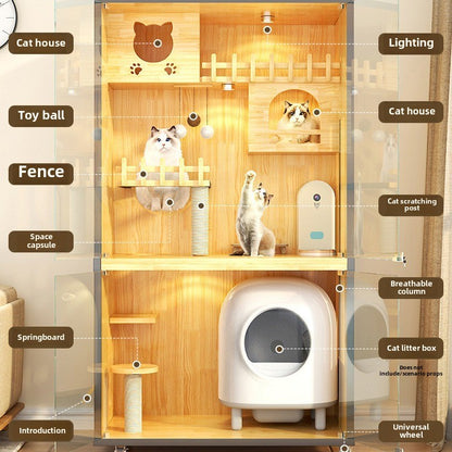 Solid wood cat villa pet wooden small cat house large cat house household double-layer fully enclosed cat villa high quality