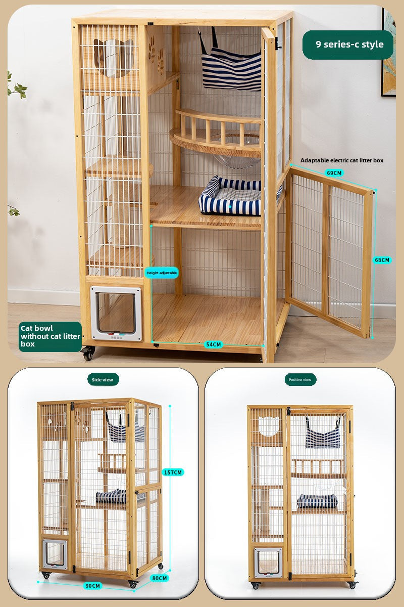 Cat Villa Factory Direct Sales Solid Wood Cat Cage Large Pet Household Cage Indoor Three Layers Four Layers Free Space