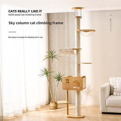 Solid wood cat climbing frame, cat nest, cat tree integrated household does not occupy an area, cat jumping platform, space capsule, sky pillar, universal in all seasons