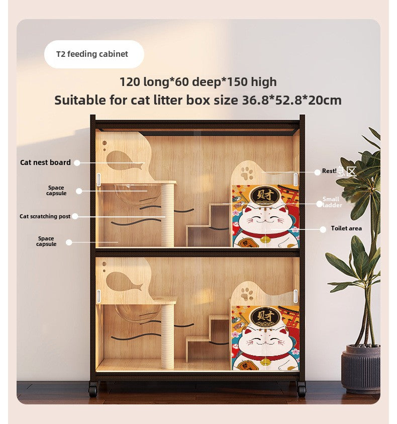 Luxury double-layer cat villa wholesale cat delivery room large space cat cage cat house solid wood cat cabinet cat cage