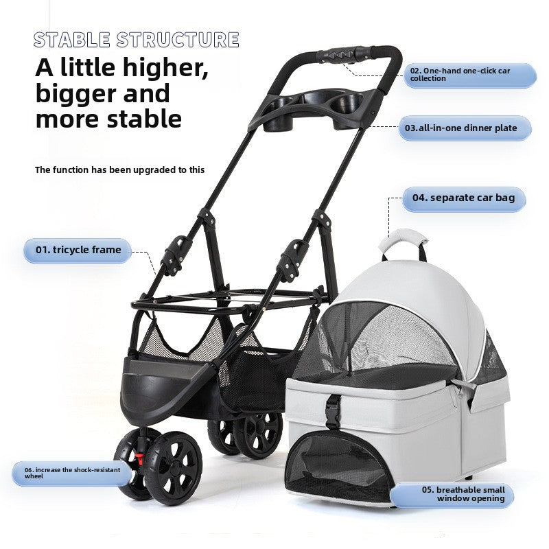 Wholesale Pet Cart Dog Cat Teddy Baby Cart Out Small Three Wheeled Pet Cart Lightweight Foldable Outdoor