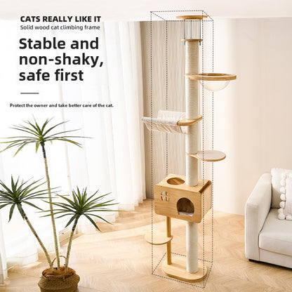 Solid wood cat climbing frame, cat nest, cat tree integrated household does not occupy an area, cat jumping platform, space capsule, sky pillar, universal in all seasons