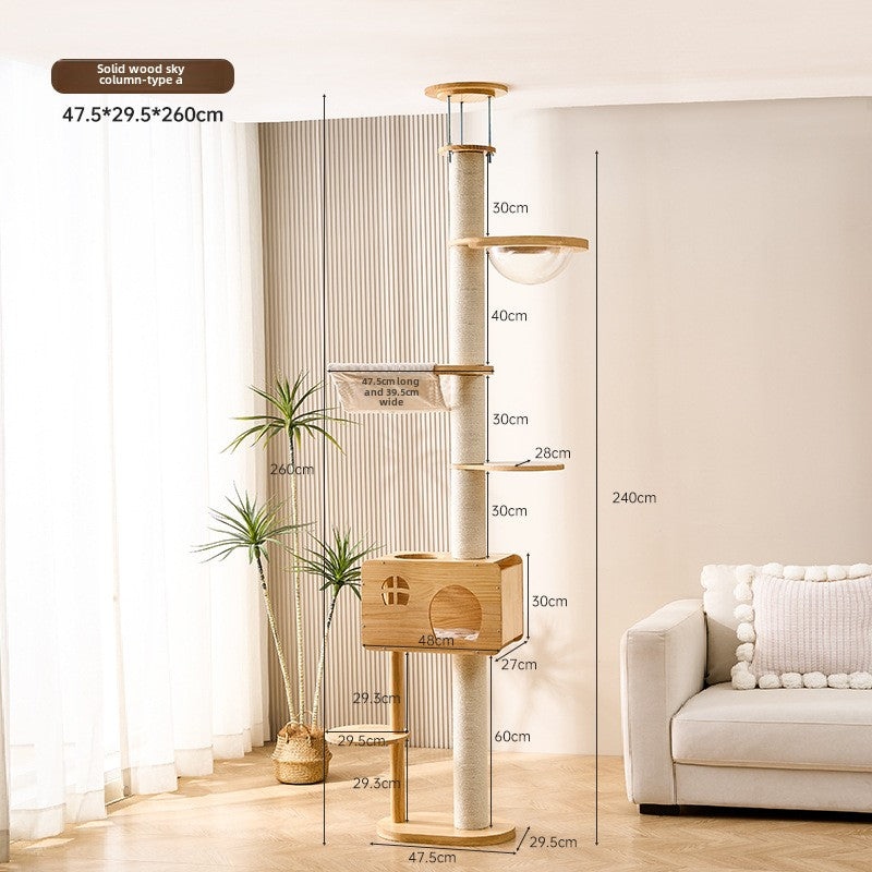 Solid wood cat climbing frame, cat nest, cat tree integrated household does not occupy an area, cat jumping platform, space capsule, sky pillar, universal in all seasons