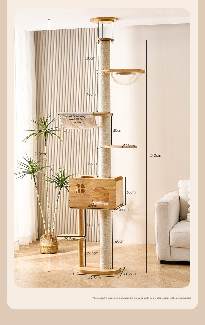 Solid wood cat climbing frame, cat nest, cat tree integrated household does not occupy an area, cat jumping platform, space capsule, sky pillar, universal in all seasons