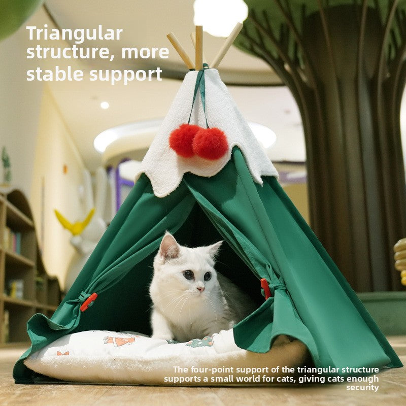 Wholesale Christmas tree cat litter pet kennel sleeping festive winter warm semi-enclosed cat house luxury sleeping cloth thickened