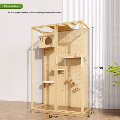 Cat cage household indoor cat cabinet cat house large free space climbing frame integrated cat nest cat house solid wood cat villa